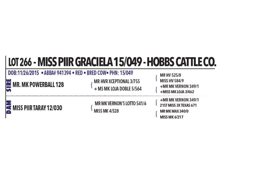 LOT 266 - MISS PIIR GRACIELA 15/049