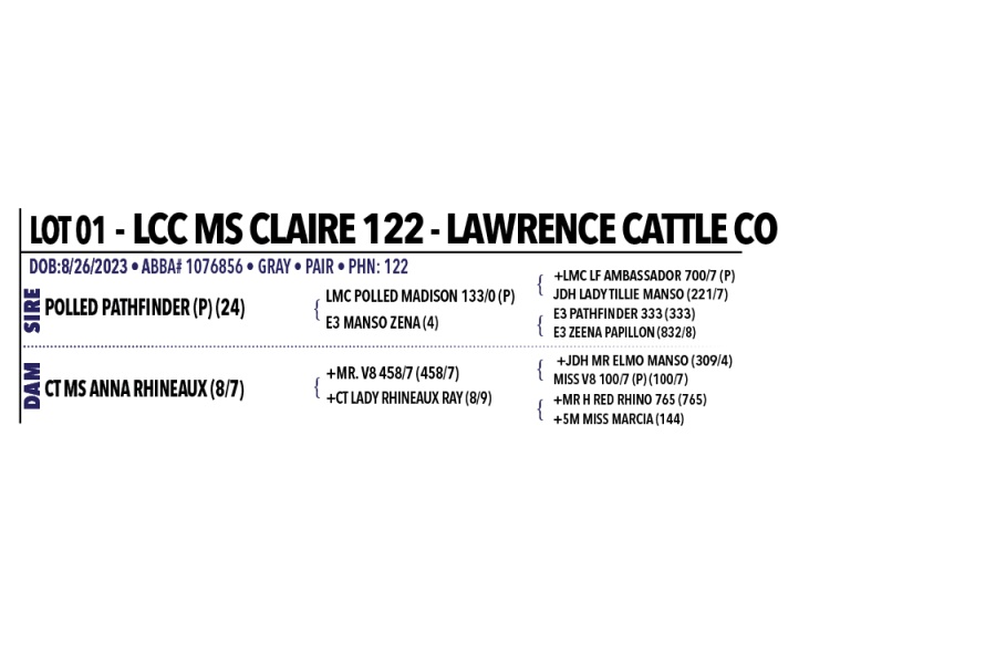 LOT 001 - LCC MS CLAIRE 122