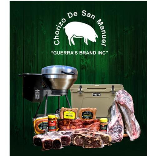 LOT 09 - YETI ICE CHEST FILLED WITH PRIME STEAKS AND CHORIZO PRODUCTS & RECTEQ PELLET SMOKER