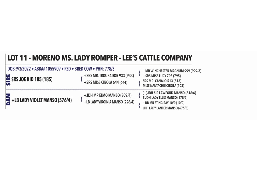 LOT 011 - MORENO MS. LADY ROMPER - LEE’S CATTLE COMPANY